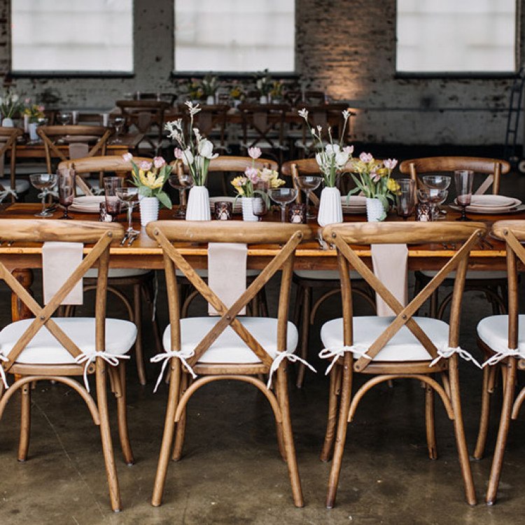 Table and chair rentals in Stamford, CT: Elegant wedding reception setup.