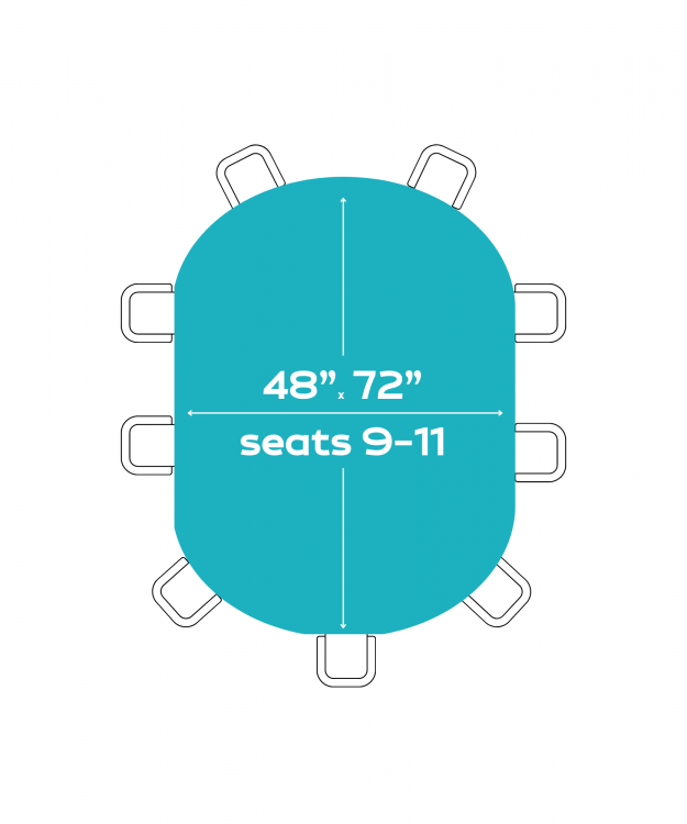 48X72 Oval Tables (Seats 9-11 People)