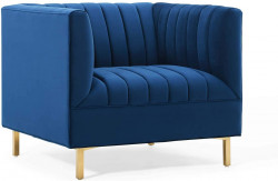 Channel Tufted Performance Velvet Armchair - Navy