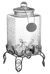 5 Gallon Hammered Glass Beverage Dispenser with Metal Stand 
