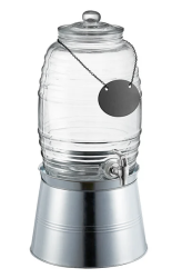 2.5 Gallon Barrel Glass Beverage Dispenser with Chalkboard S