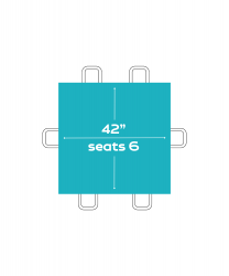 42X42 Square Tables (Seats 6 People)
