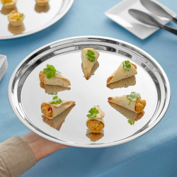 Acopa201320Round20Stainless20Steel20Catering20Tray202 17641 1 13" Round Stainless Steel Catering Tray/Platter