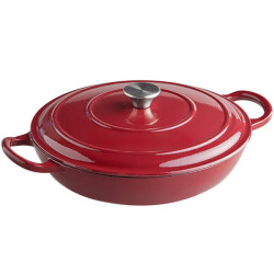 3.25 qt Enameled Cast Iron Brazier Casserole w/ Cover — Red