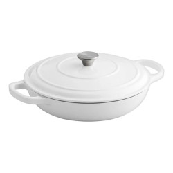 3.25 qt Enameled Cast Iron Brazier Casserole w/ Cover — Arctic White
