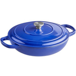 3.25 qt Enameled Cast Iron Brazier Casserole w/ Cover — Blue