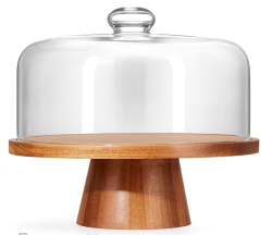 Wooden Cake Stand  Glass Dome, 11-Inch
