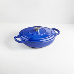 3.25 qt Enameled Cast Iron Brazier Casserole w/ Cover — Blue